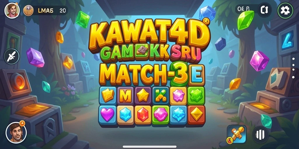 Tangkapan layar gameplay KAWAT4D yang menampilkan level Match-3 yang menarik.