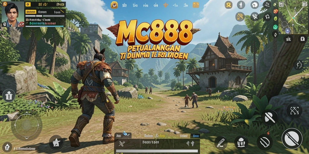 Screenshot gameplay menunjukkan petualangan di dunia terbuka MC888.
